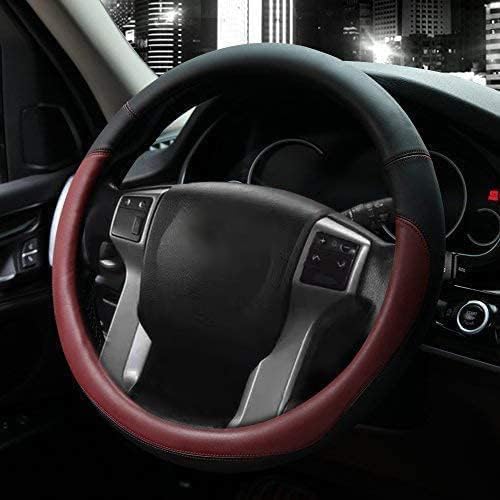 Valleycomfy Microfiber Leather Steering Wheel Cover Universal 15 inch(Wine Red) Wine Red Medium(Standard) Size[14.5"-15"]