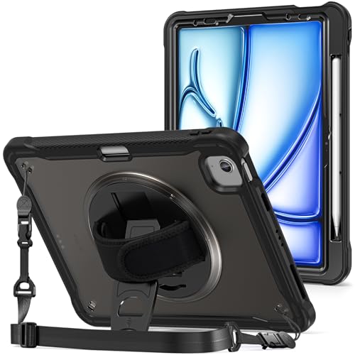 ProCase Cover iPad Air 11' M2/M3 2024/2025, iPad Air 5/4 Generazione 10,9 Pollici, Rugged Custodia Protettiva Antiurto con Cavalletto Rotante 360 -Nero