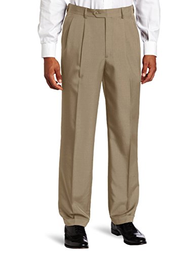 Savane Men's Pleated Select Edition Crosshatch Dress Pant, Dark Patina, 36W x 34L
