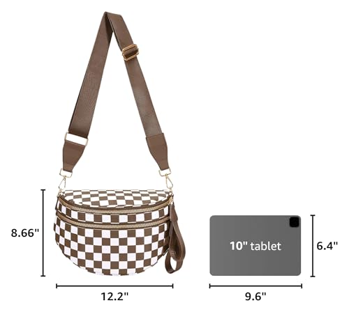 Image of hibear Checkered Crossbody Bag Spacious Bum Bags for Women Nylon Crossbody Fanny Packs Checkered Purse Belt Wallet