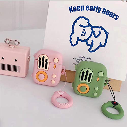Coque AirPods 1/2 rose en silicone rétro avec mousqueton de protection - 7