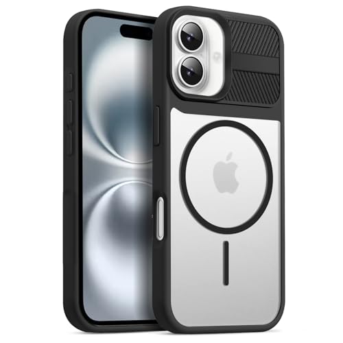 Image of KARWAN️ Magnetic Clear Back Case Cover for iPhone 16 (6.1-Inch-) |Acrylic Transparent Slim | Shockproof iPhone 16 Mobile Phone Back Cover [Clear Back] [TPU + Pc] [Black]