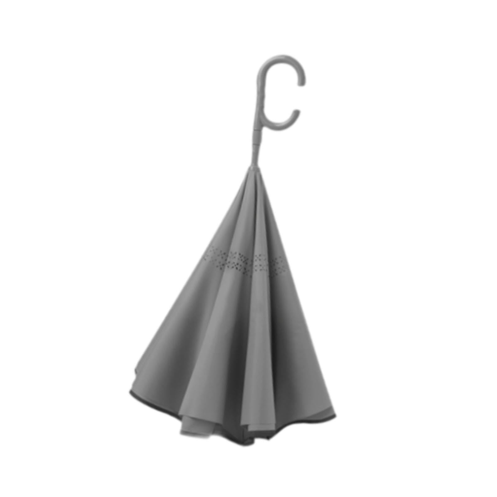 Paraguas invertido invertido Mango en Forma de C Paraguas Grande a Prueba de Viento Hombres Mujeres Desplazamientos Actividades al Aire Libre Viajes Grande Doble Capa, Gris