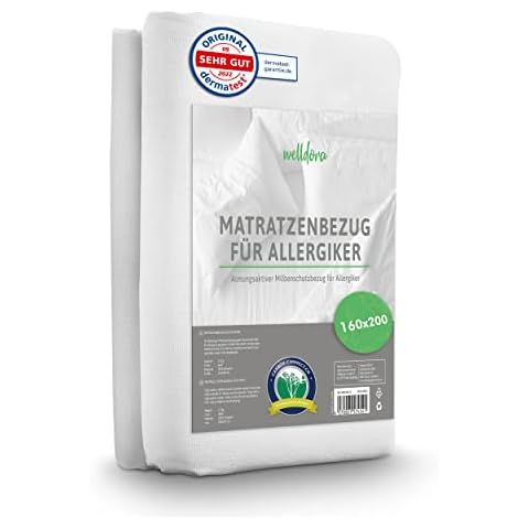 Welldora ǀ Premium Milbenbezug Matratzen 160x200x20 ǀ Allergiker Matratzenschoner fachärztlich getestet ǀ Encasing Cover
