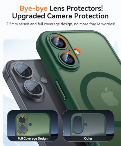 Image of CANSHN Magnetic for iPhone 16 Plus Case, Upgraded [Full Camera Protection] [Compatible with Magsafe] [Translucent Matte] Shockproof Protective Phone Case for iPhone 16 Plus - Deep Green