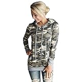 Estilo:de moda. OverDose Mujeres Estampado Camuflaje del Bolsillo del suéter con Capucha Sudadera Remata la Blusa (M, Camuflaje)