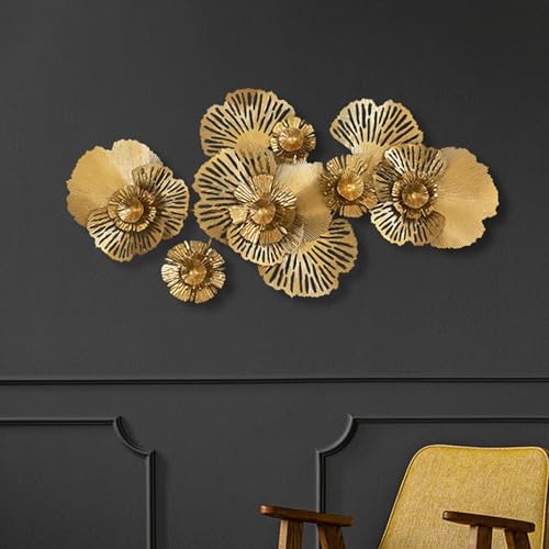 Décoration murale en métal moderne dorée et faite à la main