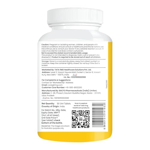 Image of TATA 1mg Calcium & Vitamin D3 supplement with Zinc, Magnesium & Alfalfa | High absorption Citrate Malate form | 500mg Calcium & 400iu Vitamin D3 | For strong bones & joints | 90 tablets