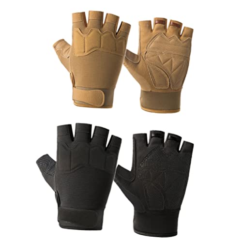 Holibanna 1Pair Nonskid Half Finger Cycling Gloves for Men Comfortable Fitness Gym Gloves with Thickened Palm Pad for Outdoor Sports and Road Biking Black