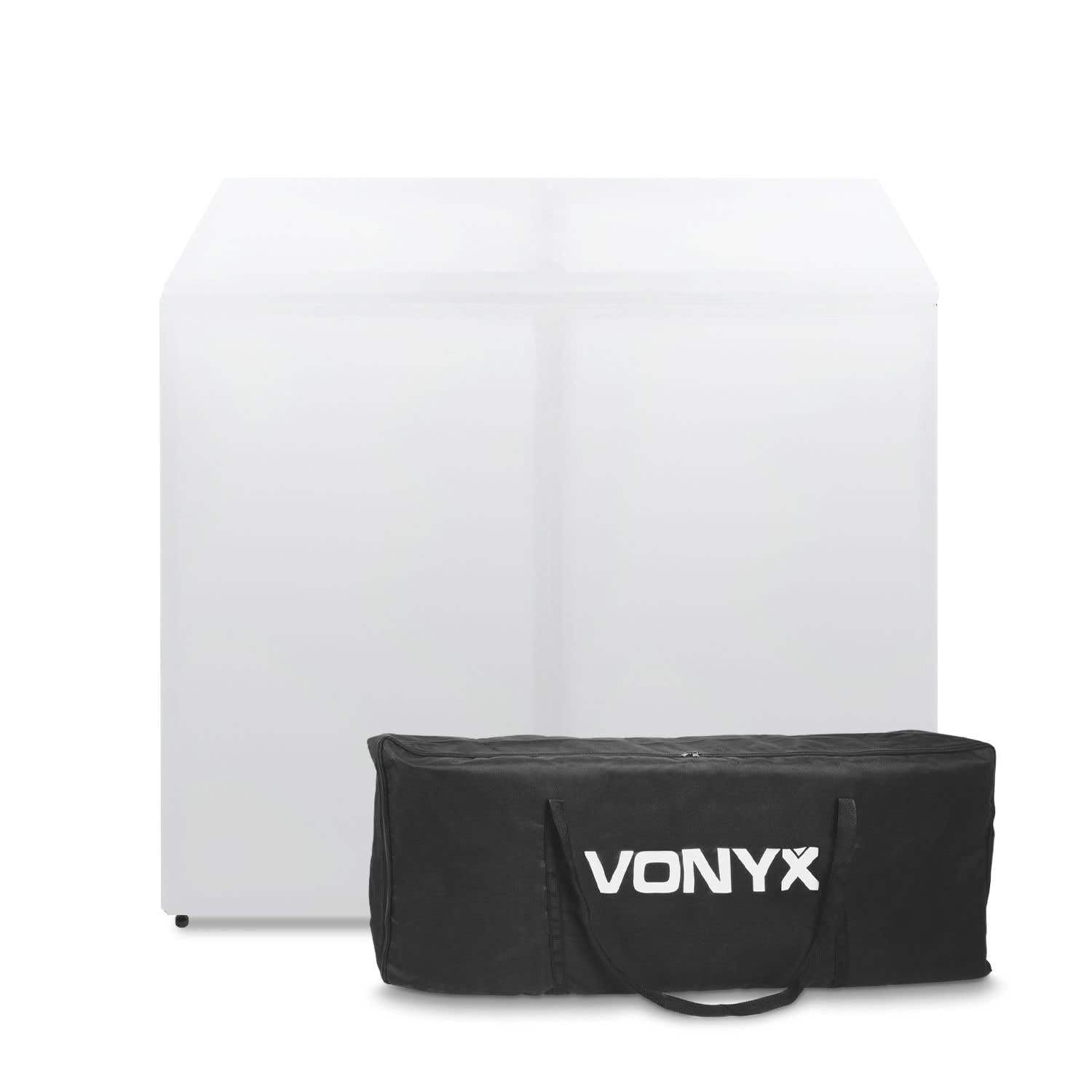 Vonyx DB3 PRO - DJ Booth System, Postazione da DJ Pieghevole, Teli in Lycra Bianchi e Neri, Pareti Flessibili, 3 Borse Incluse, Montaggio Rapido, Struttura in Metallo