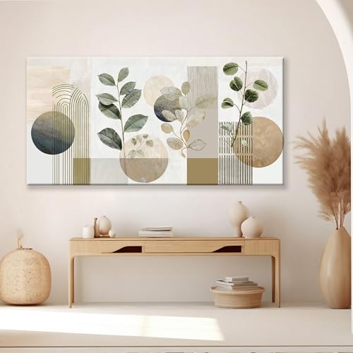 Image of Large Boho Green Wall Art For Living Room Prints 39x78 In Green Botanical Boho Wall Art Modern Sage Bohemian Canvas Art Wall Decor Natural Abstract Geometry Lines Prints Picture Ready To Hang