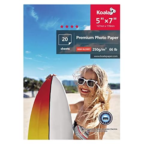 KOALA Glossy Photo Paper 5x7 inch 13x18 cm 250gsm 20 Sheets with Premium High Glossy Advanced Resin Coated for Canon Hp Epson Inkjet Printer Cover