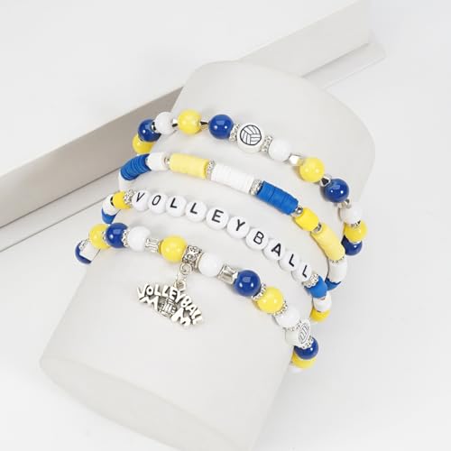 Image of Football Baseball Soccer Beaded Bracelets for Women Stackable Game Day Sports Theme Bracelet