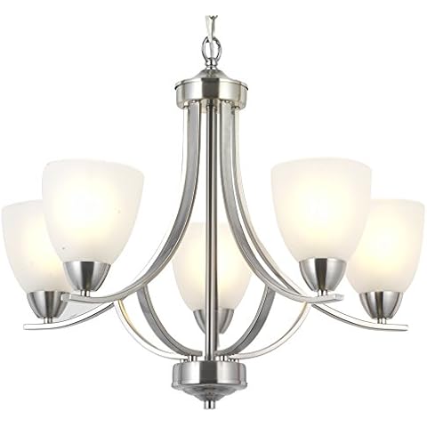 VINLUZ 5 Light Contemporary Chandeliers Brushed Nickel Modern Light Fixtures Ceiling Hanging Industrial Pendant Lighting for Foyer Bedroom Dining Room Bathroom Cover