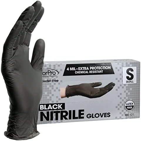 ForPro Disposable Nitrile Gloves, Chemical Resistant, Powder-Free, Latex-Free, Non-Sterile, Food Safe, 4 Mil, Black, Small, 100-Count