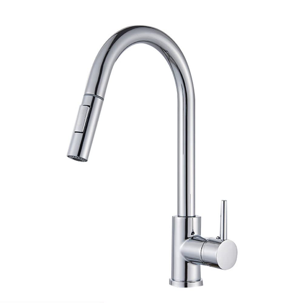 Grifo de cocina Mezclador de agua fría y caliente Grifo de grúa Fregadero de rotación de corriente Grifo de lavado para cocina extraíble, cromo, talla única