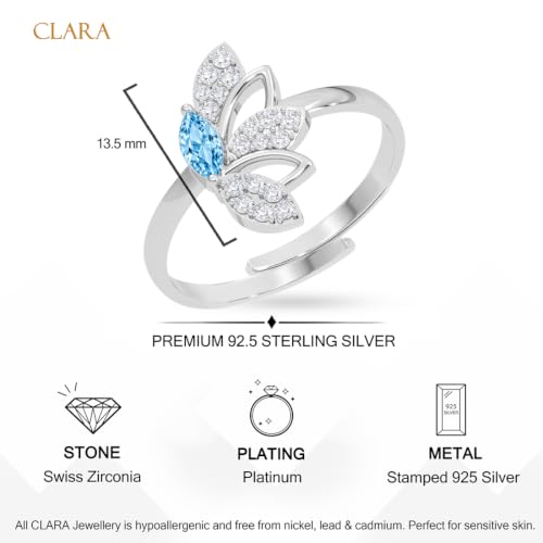 Image of Clara 925 Sterling Silver Blue Zirconia Adjustable Ring for Women