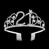 BABEYOND Crystal Birthday Tiara Crown Princess Birthday Crown Hair Accessories Happy 21st Birthday Crown Tiara for Women (21 Birth)