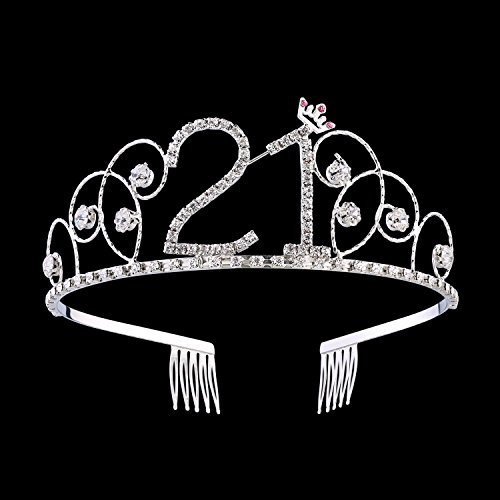 BABEYOND Crystal Birthday Tiara Crown Princess Birthday Crown Hair Accessories Happy 21st Birthday Crown Tiara for Women (21 Birth)