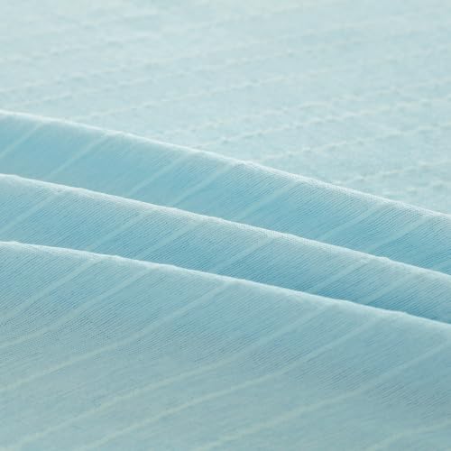 Image of Story@Home Linen King Size Bedsheet Cotton Textured Flat Sheet with 2 Pillow Covers Super Soft Bed Sheet for King Size Bed | 300 TC Striped Pattern | 250 x 270 cm | Sky Blue