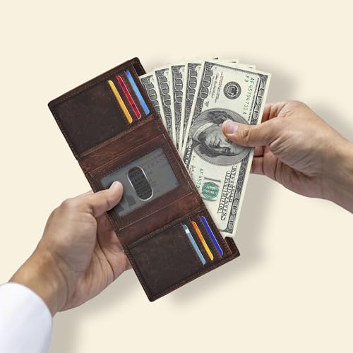 real leather mens trifold wallet rfid blocking slim minimalist front pocket - thin amp stylish with id window in gift box