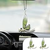 Dragonfly Car Pendant, Bling Crystal Diamond Suncatcher, Transparent Wing Metal Dragonfly Car Rear View Mirror Charm, Car Mirror Hanging Decor Accessories for Room Window Wall (Green 2PCS)