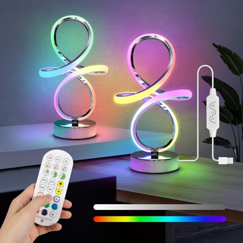 EIDISUNY Modern RGB Table Lamps, Multicolor Changing Spiral Bedside Lamp