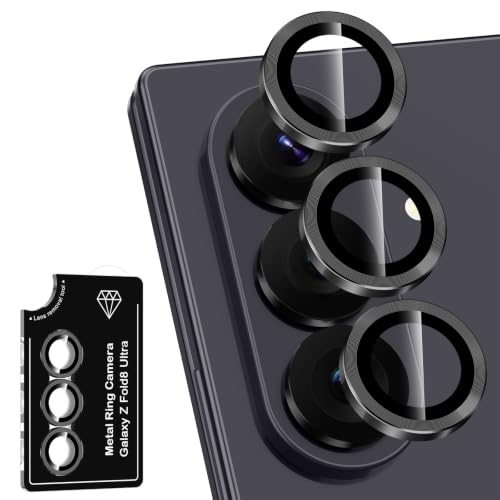 Avocase for Samsung Galaxy Z Fold 8 Ultra Camera Lens Protector, Individual Metal Ring Tempered Glass Lens Cover, [Strong Adsorption] Scratch Resistant Ultra-Thin HD Clear Lens Cover, 1 Set-Black