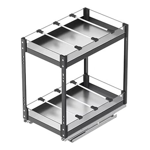 Wytrzymały organizer do szafy przesuwnej - 450 mm wąskie przesuwne półki z wyjmowaną przegrodą, 2-poziomowe wysuwane szuflady do przechowywania w kuchni, s