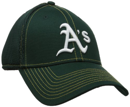 MLB Oakland Athletics Neo Fitted Baseball Cap, Medium/Large, Hunter Green with Yellow Stitching