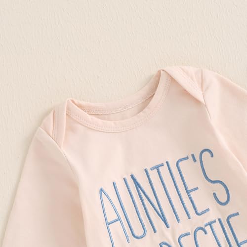 Aunties Bestie Baby Clothes Gender Neutral Unisex Funny Letter Bodysuit Romper Solid Leggings Pants Hat 3Pcs Outfits4