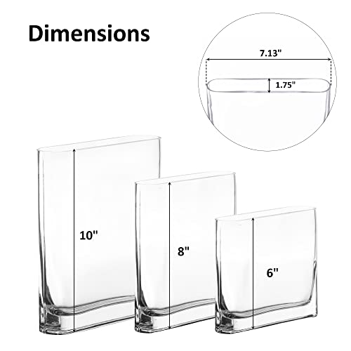 Cys Excel 3 Pcs Glass Book Vases (Height-6", 8", 10") | Round Edge Oval Flower Block Vase | Rectangular Modern Wedding Centerpiece Vase #TOP1