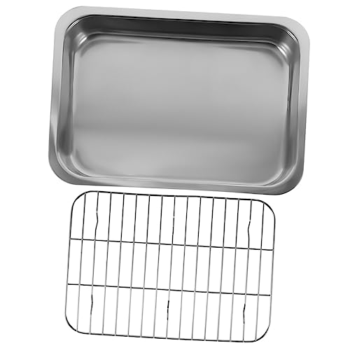 HOMOBABE 1 Juego plato para hornear rectangular cacerola estante Horneando largo bordeado tostador asar bandeja para hornear de cocina kit de bandeja para hornear Acero inoxidable Plata