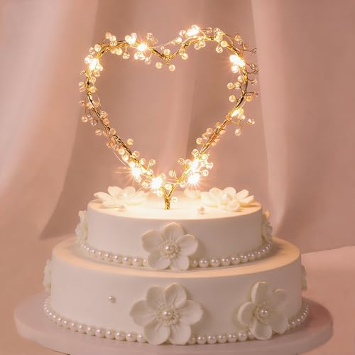 Wedding Cake Toppers Heart Pearl Cake Topper Gold Light Heart Cake Decoration for Birthday Wedding Engagement Anniversary Cake Decor by KIPETTO - Image 9