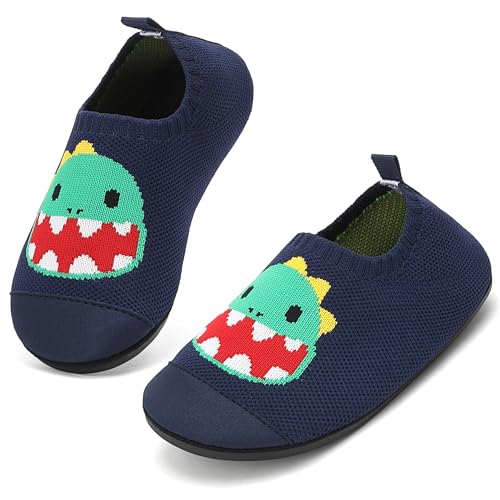 VOLHAL Hausschuhe Kinder Junge Leichte Rutschfeste Indoor Pantoffeln Mädchen Weich barfuss für Lauflernschuhe Kindergarten Slippers, Dunkelblau 27 EU