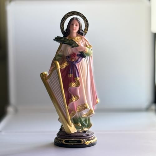 Estatua Santa Cecilia Figura Católica 12" Resina miniatura 3