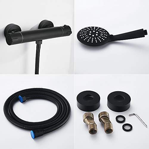 Juego de grifo de ducha negro de cobre termostático para un baño de lujo 8