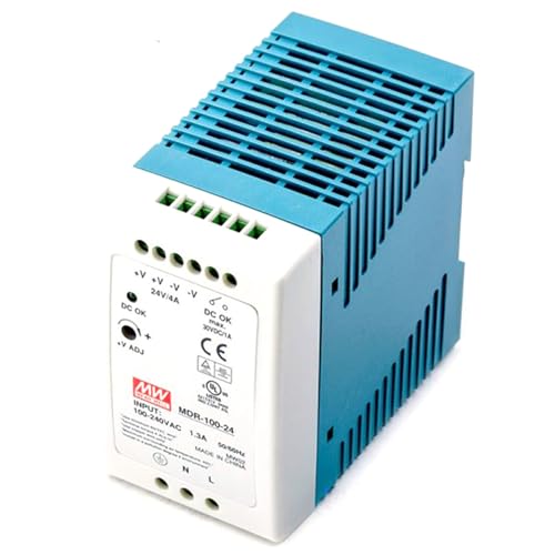 MDR-100-24 96W 24V 4A Industrial Power Supply - 86% Efficiency, AC/DC Converter, DIN Rail Mount, ZCS/ZVS, 150mVp-p Ripple, 85-264VAC Input, DC Power Supply for Industrial Automation