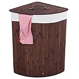 Julimoon Bamboo Laundry Hamper With Lid, Removable Liner and Handle - Clothes Basket for Organizing, Storage Bin for Bedroom, Living Room (Coffee)