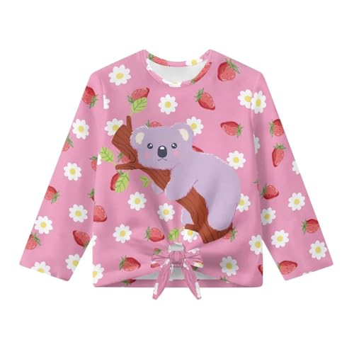 Girls Long Sleeve Shirt Casual Loose Crewneck Tee Shirts Blouse Cute Tie Knot Front Tops for Kids 5-12 Years Old