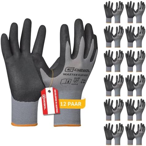 Gebol Master Flex Eco Arbeitshandschuhe, 12 Paar, Gr. 8/M, Nitril-Grip | Für Werkstatt, Montage & KFZ, sicherer Halt bei jedem Griff, feines Tastgefühl, angenehme Passform