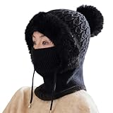 Generisch Damen Wintermütze 3 in 1 Beanie Mütze Warm Strickmütze und Halswärmer Sets...