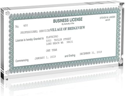 Amazon.com: 4x9 Business License Frame, Clear Acrylic 4x9 Business ...