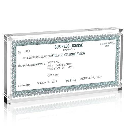 4x9 Business License Frame, Clear Acrylic 4x9 Business License Certificate Tabletop Display