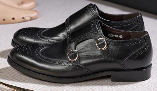 Santimon Mens Loafers Formal Dress Shoes Genunie Leather Wingtip Toe Monk Strap Loafer Business Casual Prom Wedding Suit Shoes Comfortable Fashion Tuxedo Shoes for Men4