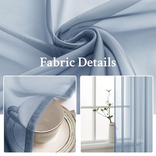 MIULEE 2 Panels Solid Color Sheer Window Curtains Elegant Window Voile Panels/Drapes/Treatment for Bedroom Living Room (54X90 Inches Dusty Blue) by MIULEE - Image 3
