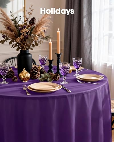 Image of Pureegg Plastic Table Cloth Disposable 10 Pack, 84'' Round Table Cloths, Halloween Party Decorations, Summerween Decor, Halloween Tablecloths, Round, Plastic Cover, Leakproof & Sturdy, Purple
