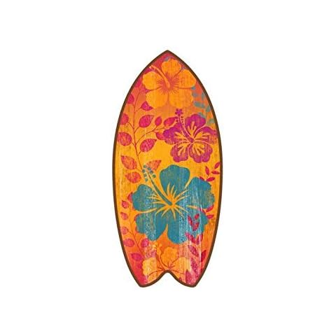 Highland Graphics Tropical Hibiscus Mini Surfboard Weathered Beach Home D飯r Accent 11 Inches Orange Cover