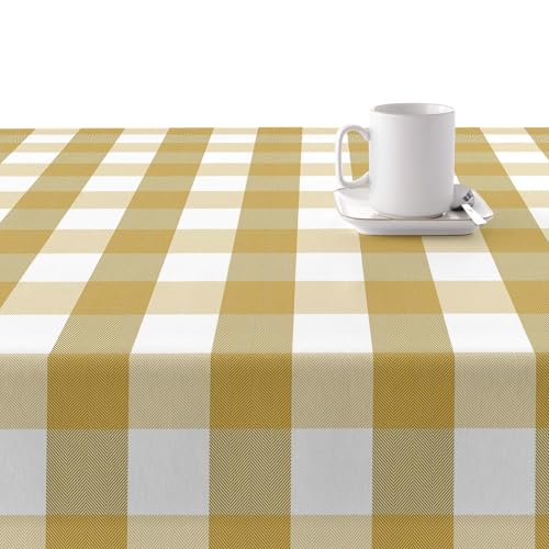 BL BELUM Mustard Checkered Tablecloth, 200x140 cm, 100% Cotton, Stain Resistant, Resinated, Vichy Squares, 8 Seater - Image 2