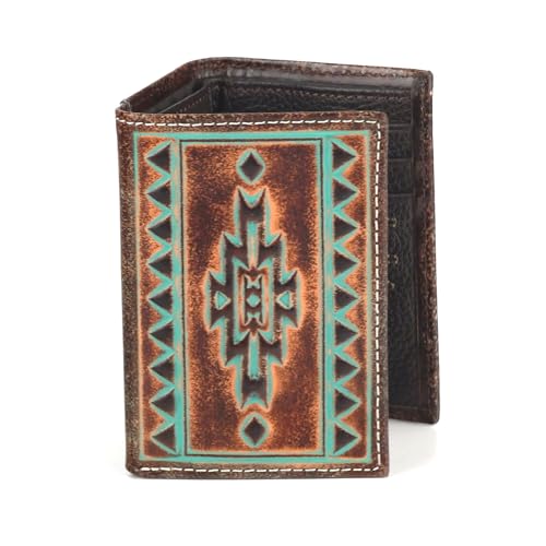 ARIAT Trifold Turquoise Outline Southwest Wallet, Brown2